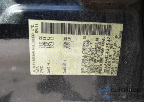 2014 Nissan Maxima 3.5 S из США, поврежденный, VIN 1N4AA5AP4EC437537